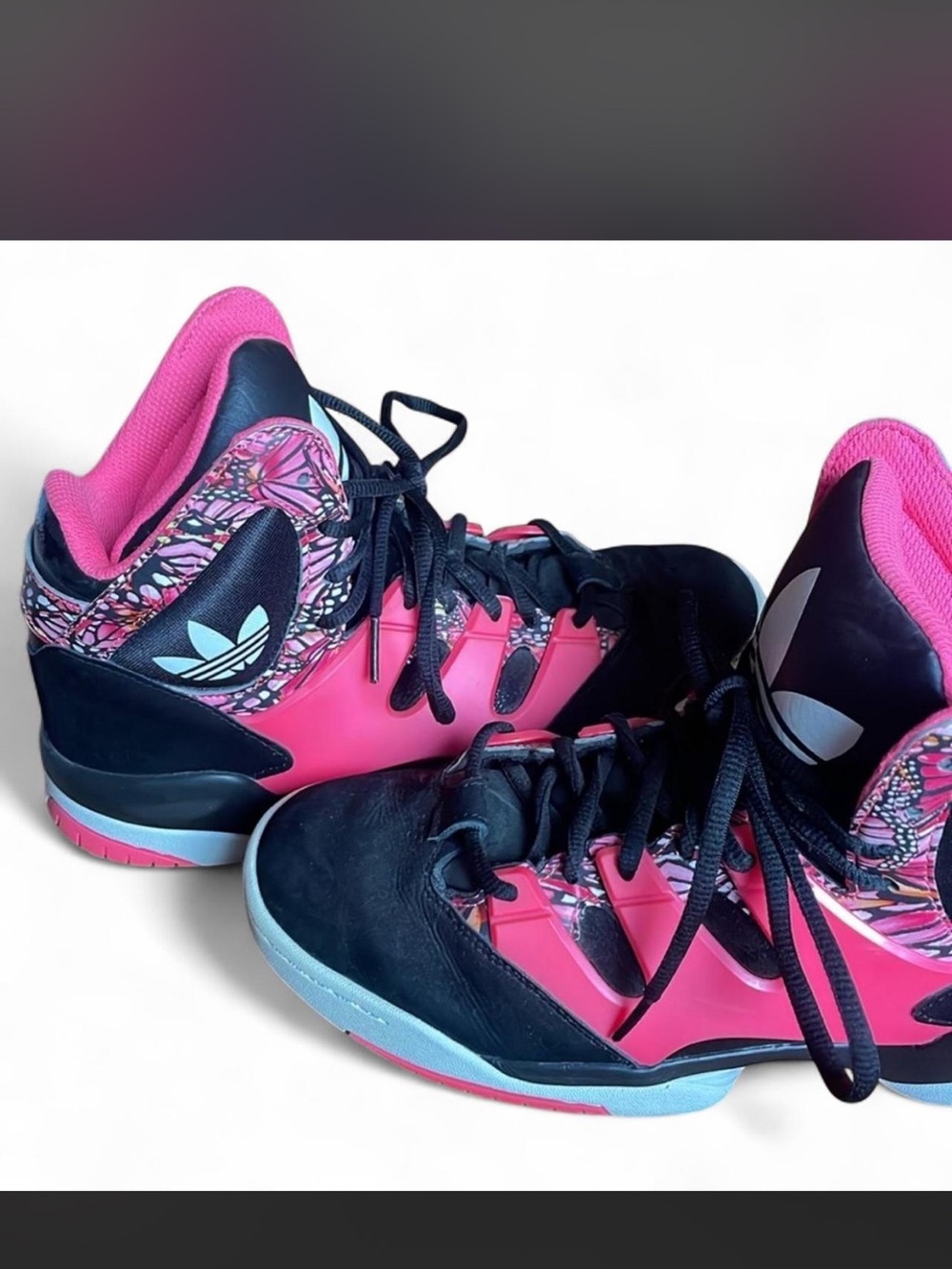 adidas Women's Black & Pink High-Top Sneakers with Patterned Accents